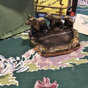 Incredible 1940s Vtg Solid Brass Three Bear Ashtray - Dude Ranch Souvenir- NIB